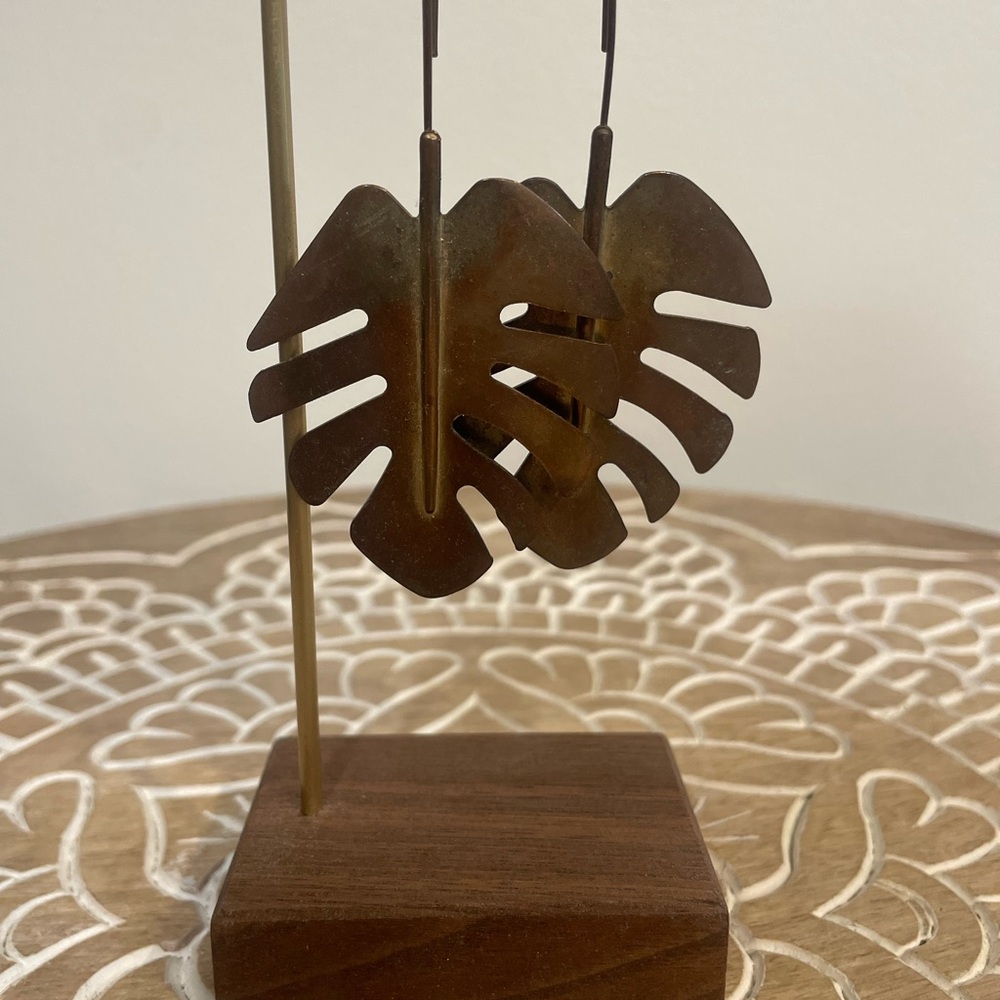 Brass Monstera Leaf Free People Earrings - Picture 2 of 4